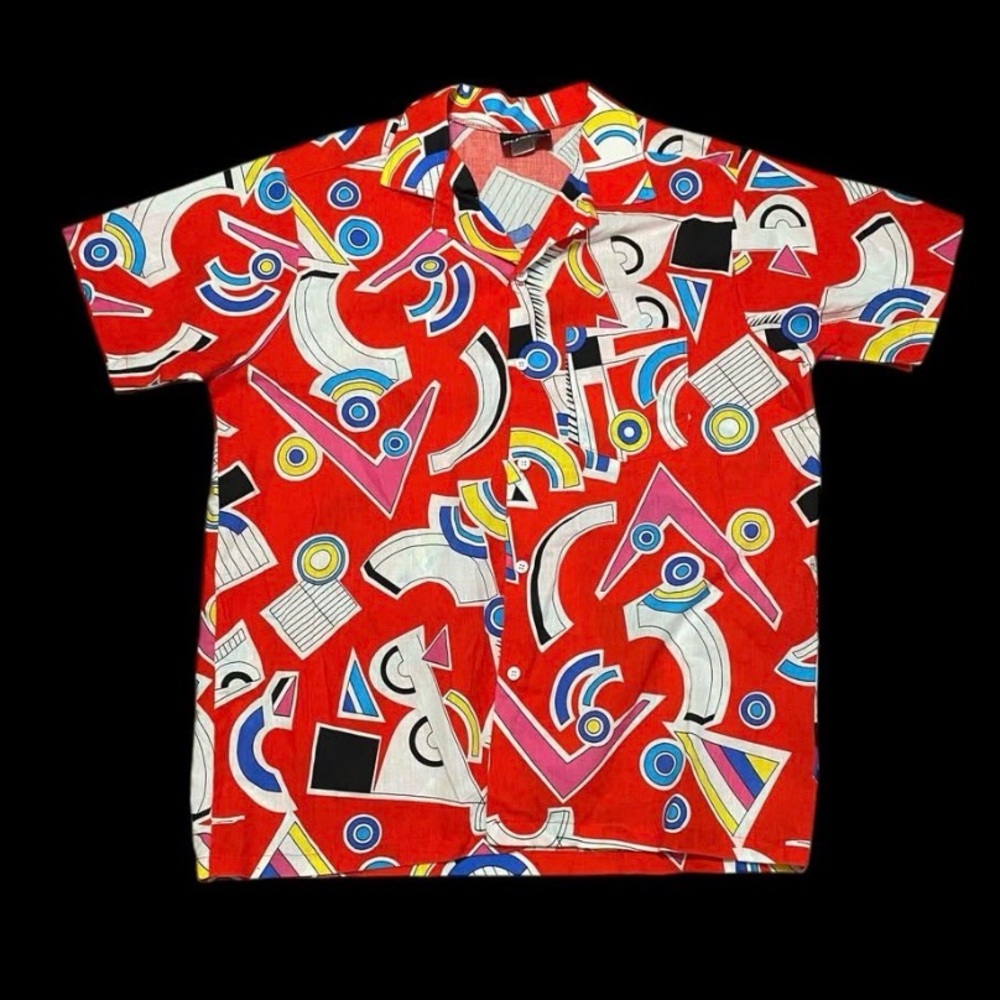 Vintage Men’s Fusion Funky Abstract 80s Button up Shirt Large